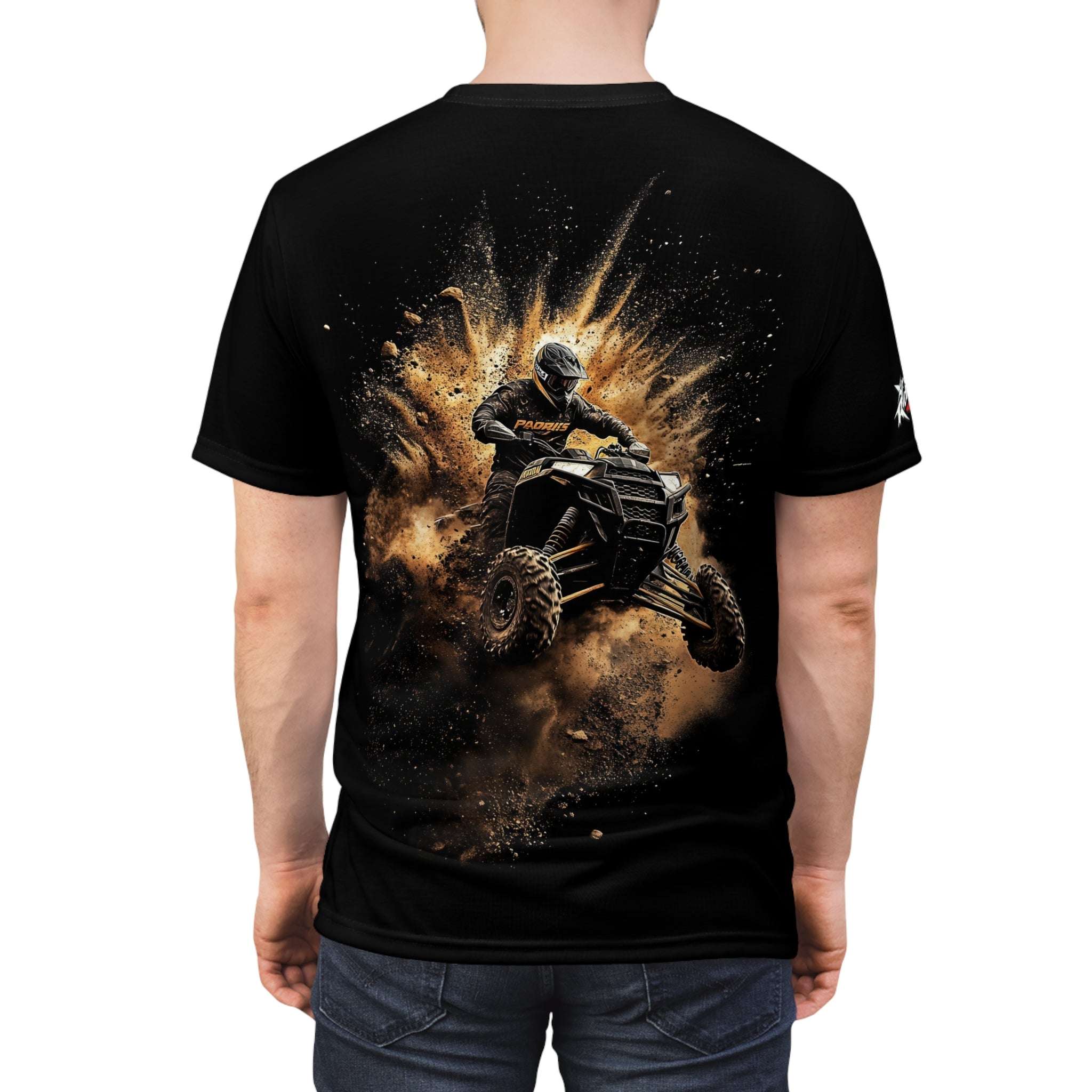Bursting Through ATV t-shirt, ATV, smoke, dirt, action
